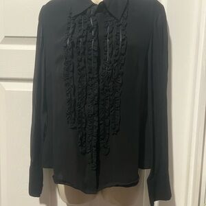 Spenser Jeremy Black Ruffle Blouse 100% silk.